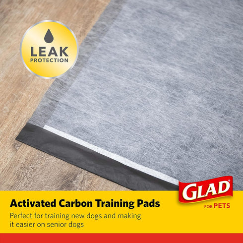 Glad for Pets Activated Carbon Dog Training Pads, 23" x 23", 150 Count, Absorbent Black Disposable Indoor Pee Pads