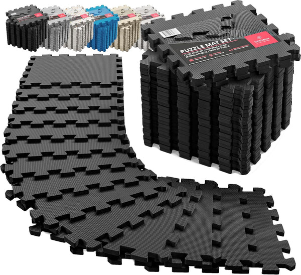 Gym Flooring Set - Interlocking EVA Soft Foam Floor Mat, 18 Pieces Puzzle Rubber Tiles for Protective Ground Surface