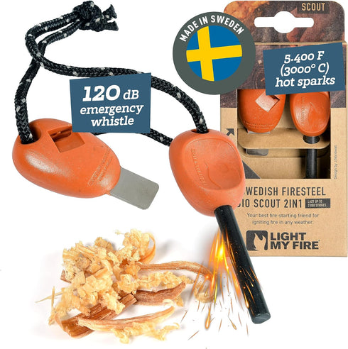 Light My Fire Flint Fire Starter Ferro Rod, 2-in-1 Survival Tool for Campfires, 3,000 Strikes