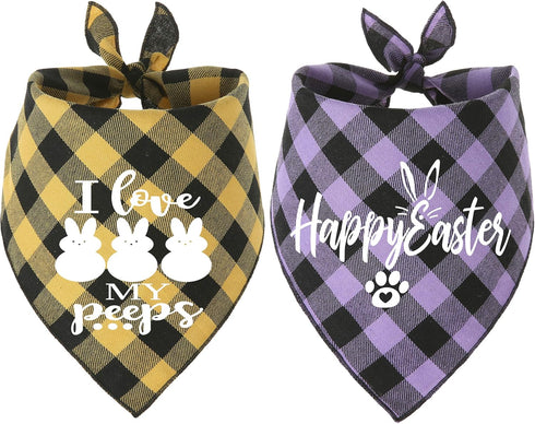 Dog Easter Bandana, 2 Pack Buffalo Plaid Puppy Scarf with Designer Painting