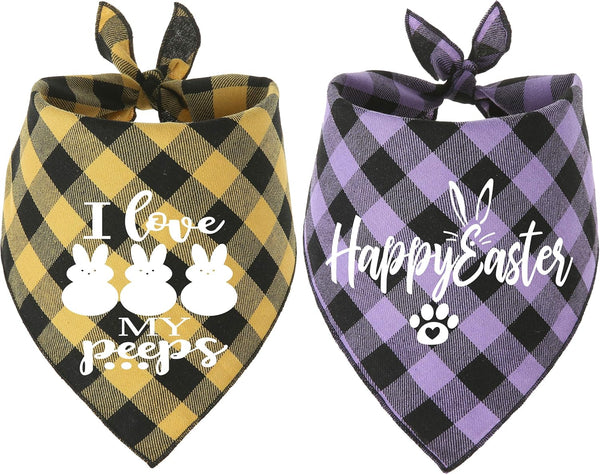 Dog Easter Bandana, 2 Pack Buffalo Plaid Puppy Scarf with Designer Painting