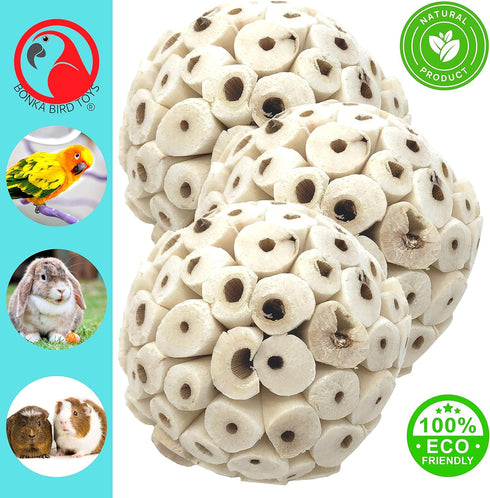 1214 Pk3 3-Pack, 2" Bonka Bird Toys All-Natural Sola Atta Balls, Diameter, Soft and Lightweight Chew and Foot Toys