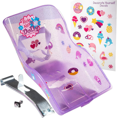 18-22" SCS Direct The Original Doll Bicycle Seat (Glitter Purple)-Bike Attachment Accessory for All Dolls & Stuffed