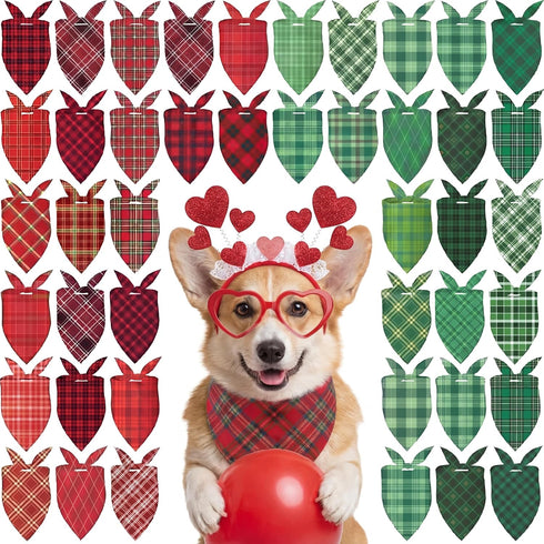 Abbylike 50 Pcs St. Patrick's Day Dog Bandanas Bulk Green Plaid Bandanas