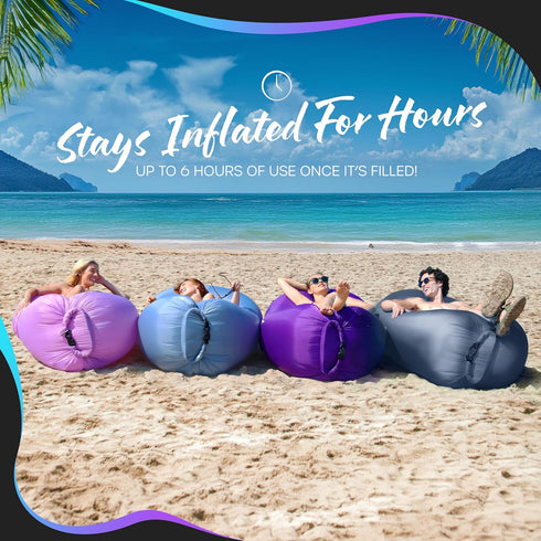 210T 450 lbs. Nevlers Navy Inflatable Couch Air Sofa | Polyester Blow Up Chairs | No-Pump Inflatable Lounger | Air