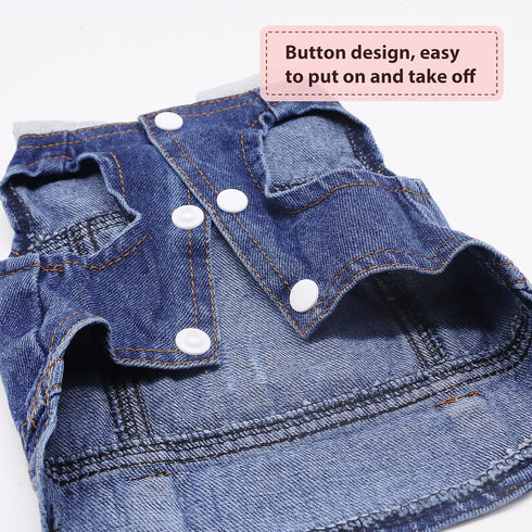 SILD Pet Clothes Cool Blue Denim Jacket for Small Medium Dogs - Vintage Washed Lapel Vests Hoodies