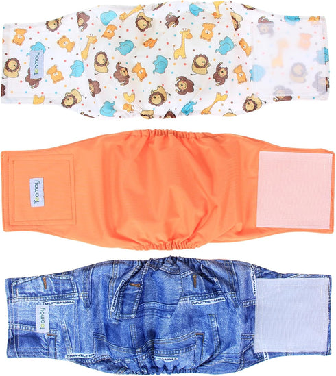 Teamoy Reusable Wrap Diapers for Male Dogs, Washable Puppy Belly Band Pack