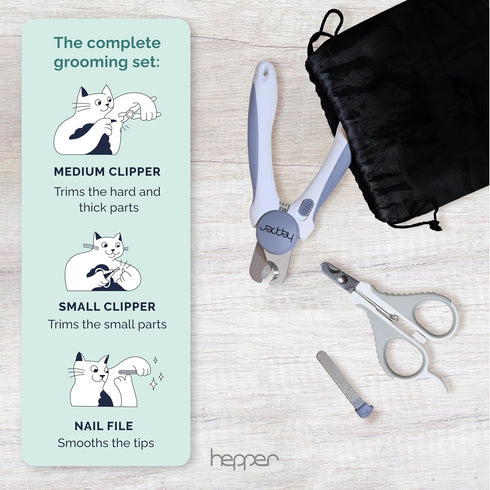 Hepper Cat Nail Clipper Kit - Small and Large Sharp Cat Claw Clippers with Added Nail File and Storage Pouch - Cat Nail