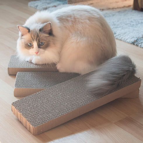 Navaris Cat Scratching Board Set - Narrow Cardboard Scratch Boards for Small and Large Cats, Set of 3