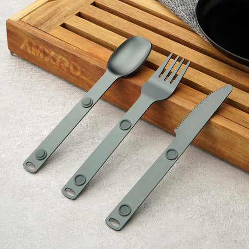 Magnetic Camping Utensils Set - Portable & Reusable Metal Travel Flatware, Outdoor Backpacking Cutlery Set, Knife, Fork