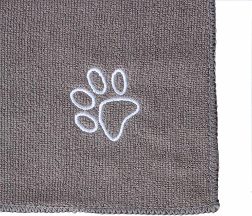 My Doggy Place Super Absorbent Microfiber Towel - Dog Bathing Supplies, Washer Safe, Ash with Paw Print - 45 x 28 in -
