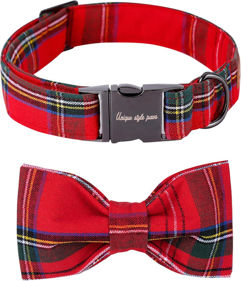 Unique style paws Adjustable Christmas Dog and Cat Collar with Bow, Soft and Comfy Bowtie Collars for Small Medium