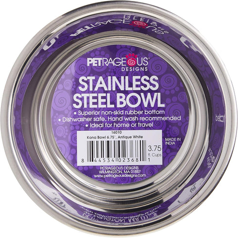 PetRageous 16010 Kona Stainless Steel Non-Slip Dog Bowl, 3.75-Cup, 6.75-Inch Diameter for Medium and Large Dogs