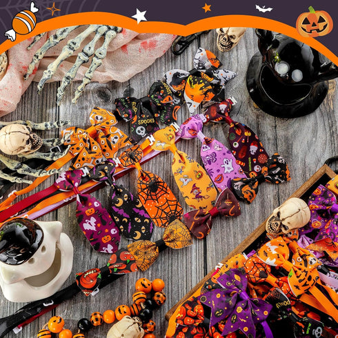 Reginary 100 Pcs Halloween Dog Bow Ties Collar Bulk, 40 Neckties, 30 Puppy Bow Ties, 30 Collar Flowers for Small Medium