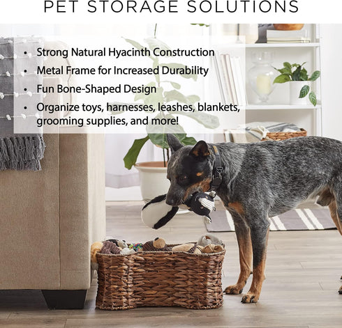 Bone Dry Pet Storage Collection - Medium Bone Shape Hyacinth Toy Basket