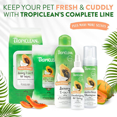 TropiClean Papaya & Coconut Dog Wipes for Paws and Butt, Deep Cleaning Grooming Wipes, Safe for Face, 100 Count