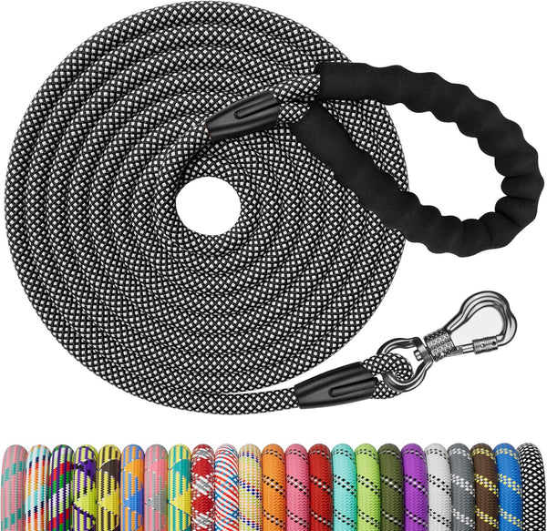NTR Heavy Duty Dog Leash - 15FT Long Rope with Swivel Lockable Hook, Reflective Threads for Medium Large Dogs