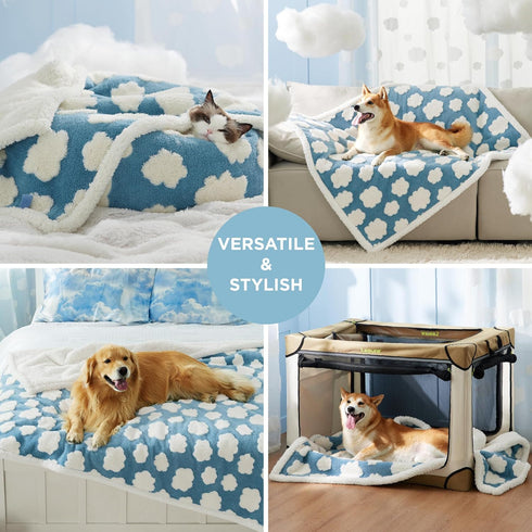 Lesure Waterproof Dog Blanket for Large Dogs - Washable Double Sided Blanket with Warm Jacquard Shag, Blue