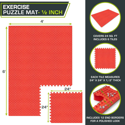 ProsourceFit Exercise Puzzle Mat -in, Checkered EVA Foam Floor Tiles w/Non-Slip Texture, Gym Mat w/Interlocking Foam