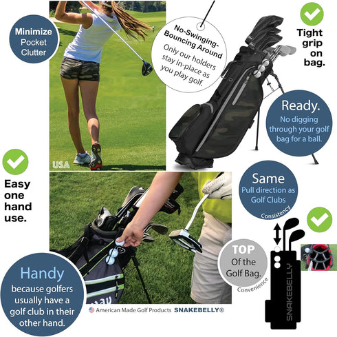 SnakeBelly Golf Ball Holder - Pro, Quick-Draw Release, Black