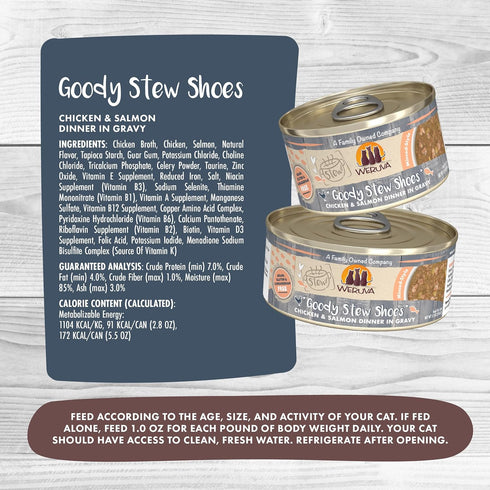 Weruva Classic Cat Stews!, Goody Stew Shoes with Chicken & Salmon in Gravy, 5.5 oz Can (Pack of 8)