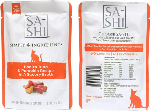 Sa-Shi Grain Free Wet Cat Food Pouches, 1.76oz, Five Flavors (Variety Pack)