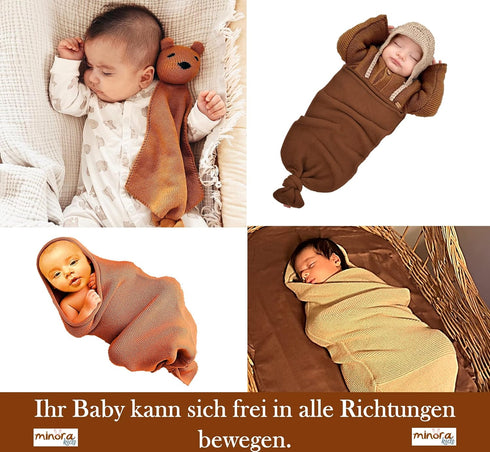 Newborn Essentials Baby Swaddle Blanket Set, 1 Piece (1 Pacifier Holder, 1 Cocoon Swaddle Sleep Sack, 1 Teddy Bear),