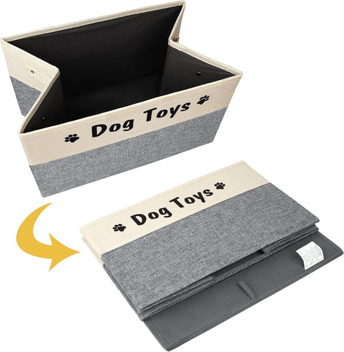 PET ARTIST Dog Toy Basket - Foldable Storage Box with Comfortable Handles for Dog Toys, Accessories, Gray, 15"x11"x9"