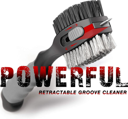 Brush(Grey(1 CHAMPKEY PRO Retractable Golf Club Brush - Oversized Brush Head with Soft Rubber Hand Grip & Retractable