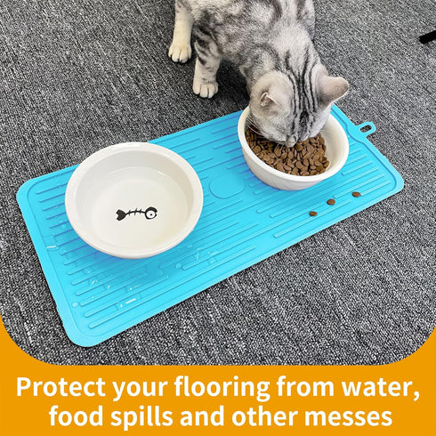 Ptlom Dog Food Mat, Anti-Slip Waterproof Feeding Mat for Dogs and Cats, Prevent Messy Spills