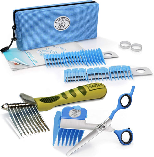 Scaredy Cut Silent Clipper + Dematting Comb Pet Grooming Kit, Blue, Right-Handed 17pc RH