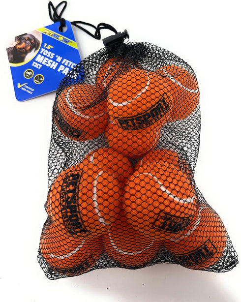 PetSport Orange Tennis Ball Dog Toys | 12 Pack Small (1.8") Felt & Rubber Balls with Carrying Bag