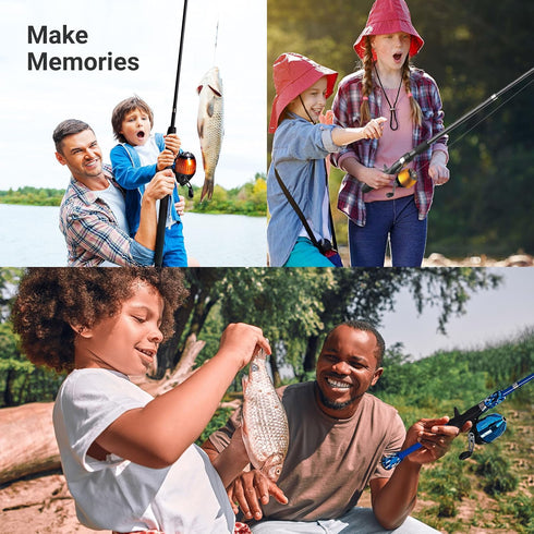 Kids Fishing Pole and Tackle Box, Rod and Reel Kit with Net, Travel Bag, Beginner’s Guide