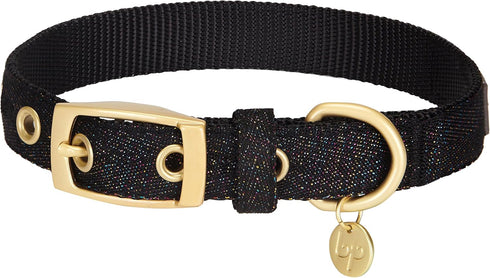 Blueberry Pet Designer Mixed Metallic Thread Adjustable Dog Collar, Holographic Shining Black, Neck 9-12.5", for Small