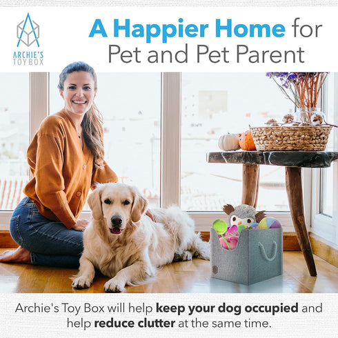 Dog Toy Box, Foldable Cube Storage Bin with Cutout Window, Stylish Earth Tone Design, 12x12x11.25 inch