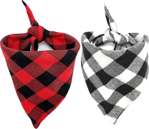 Realeaf Dog Bandanas 2 Pack, Reversible Plaid Pet Scarves, Classic Triangle Dog Bibs for Small Dogs Cats