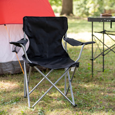 Generic Quad Folding Camp Chair with Cup Holder, Black