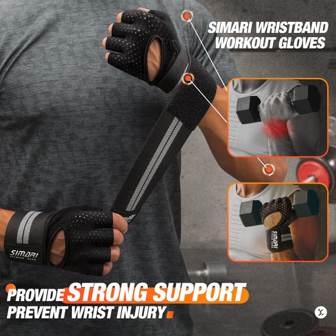 SIMARI Breathable Workout Gloves for Men Women, Padded Weight Lifting Gloves with Wrist Wraps Support, Full Palm
