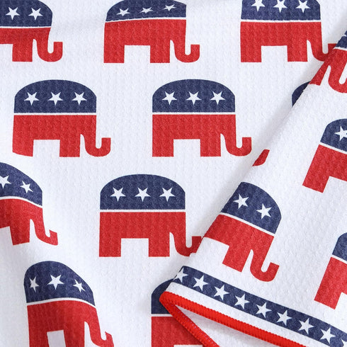 Republican Elephant Patriotic Golf Towel Set - Microfiber Waffle and Ball Towels with Clip for Women and Men