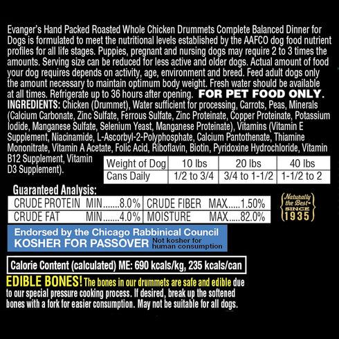 Evanger's Hand Packed Roasted Chicken Drummet Dinner for Dogs, 12 x 12 oz Cans
