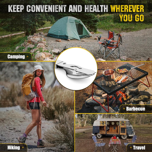 M-Tac 4 in 1 Camping Military Flatware Set - Portable Stainless Steel Travel Cutlery Tools