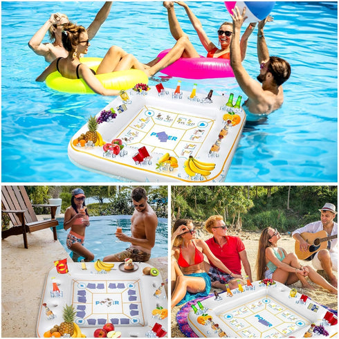 55 55 Inch Summer Elcoho x Extra Large Inflatable Game Table with Waterproof Playing Cards Floating Pool Table Drink