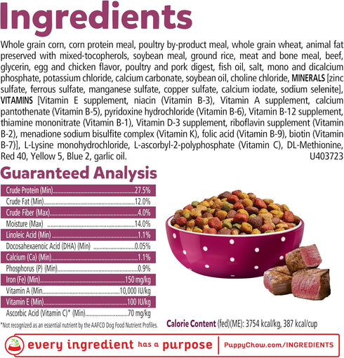 Purina Puppy Chow 4.4 Purina, Puppy Chow High Protein Dry Puppy Food, Tender & Crunchy With Real Beef, Pound Bag