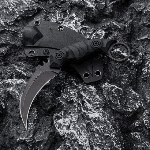 Fixed Blade Knife with D2 Steel Blade and G10 Handle, Tactical EDC Double Edged Sharp Claw Knife, Black