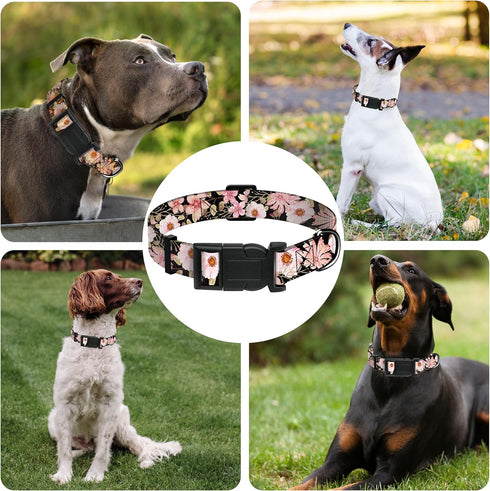 Dog Collar for Boys Girls, Floral Puppy Collar for Small Medium Large Dogs, Adjustable Soft with Safety Buckle, Light