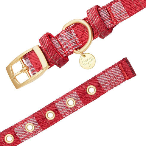 Blueberry Pet Luxurious Christmas Festival Plaid Checker Adjustable Dog Collar with Detachable Bowtie