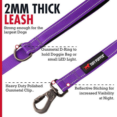 Tuff Pupper Heavy Duty Dog Leash with Double Handle, Reflective Safety Locking Carabiner for Medium & Large Dogs