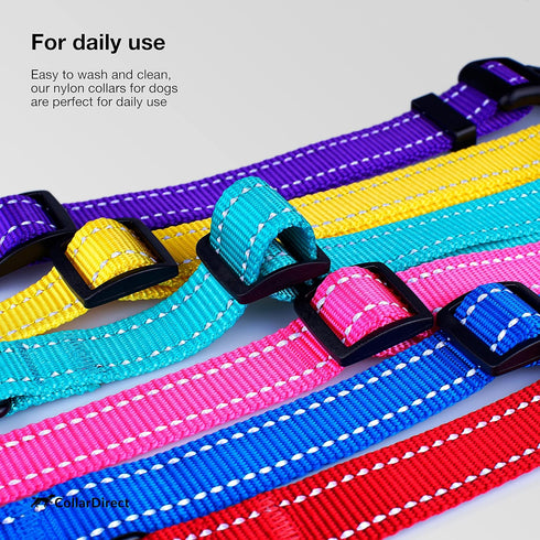 CollarDirect Reflective Dog Collar for Small, Medium, Large Dogs, Quick Release Buckle, Pink