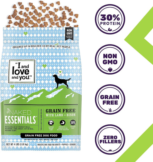 I and love and you Naked Essentials Dry Dog Food - Lamb + Bison, High Protein, Real Meat, 4lb Bag