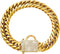 Gold Chain Dog Collar with Zirconia Locking - 18K Stainless Steel Heavy Duty Metal Puppy Bling Necklace (16mm, 14")